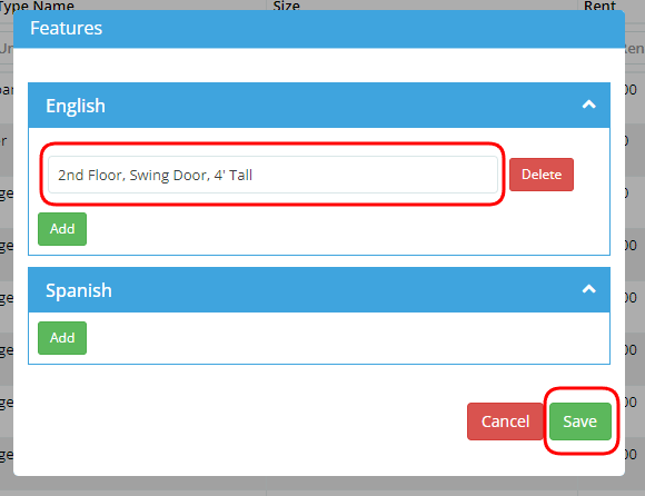 Unit Types | Add/Edit/Delete Features Displayed on Website – QuikStor
